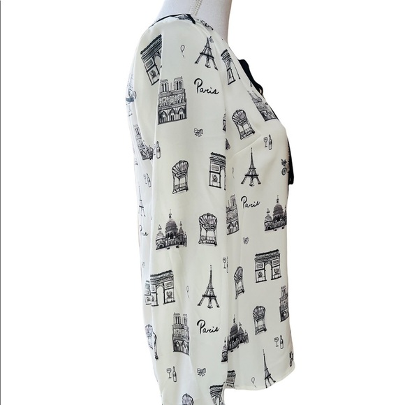 TALBOTS WOMENS GORGEOUS PARIS BLOUSE SIZE SMALL PETITE OFF WHITE AND BLACK NWT - Picture 4 of 9